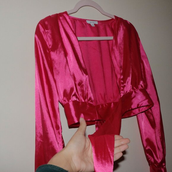 Hot Pink Satin Blouse - HONEY - Picture 2 of 11